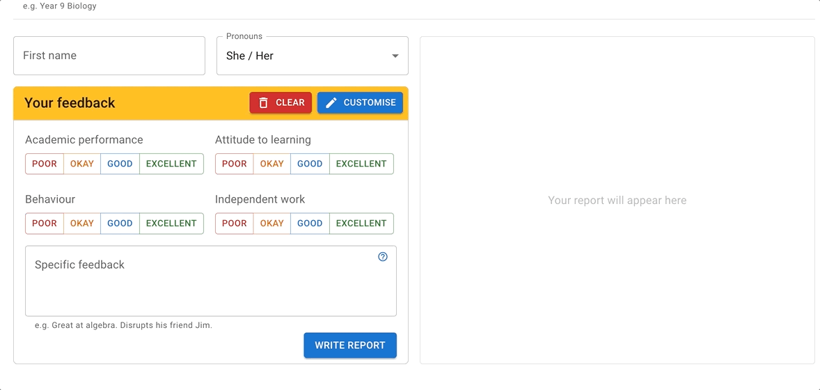 Generate custom report comments